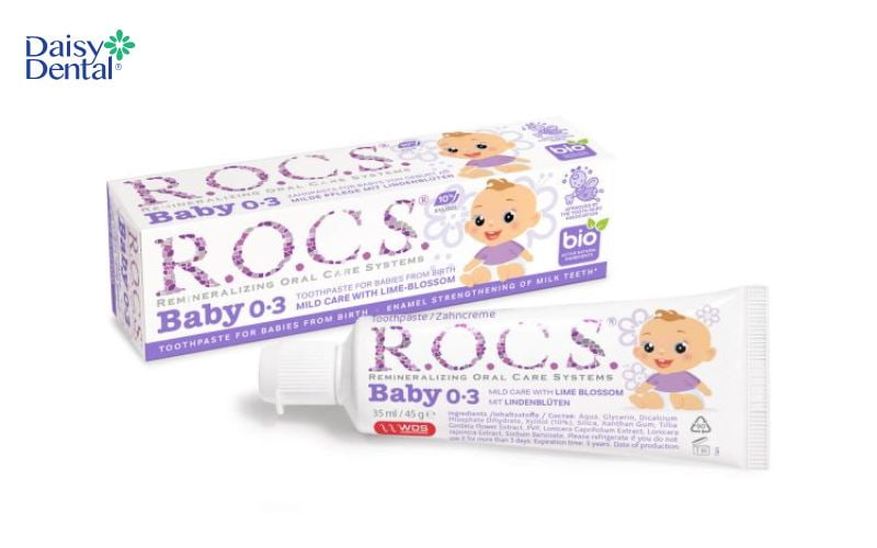 Kem đánh răng Rocs vị hoa chanh phù hợp cho bé từ 0-3 tuổi sử dụng
