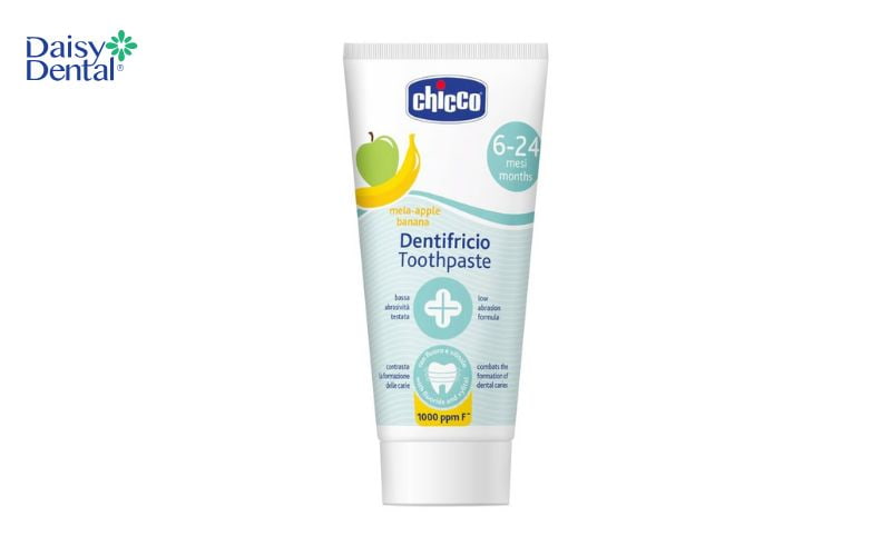 Kem đánh răng Chicco hương chuối, táo phù hợp với trẻ em trên 6 tháng